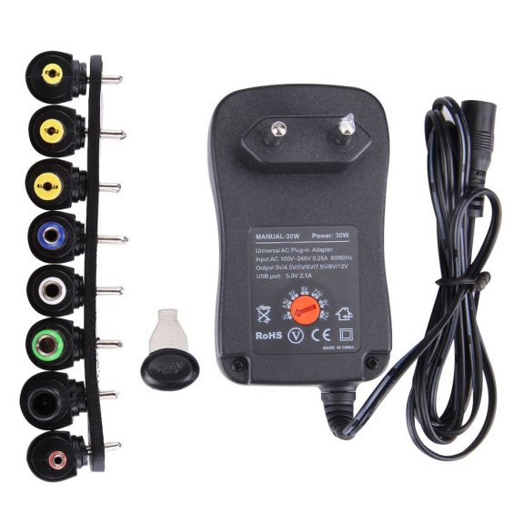 Univerzális hálózati adapter 3-12V 2.5A, USB kimenettel