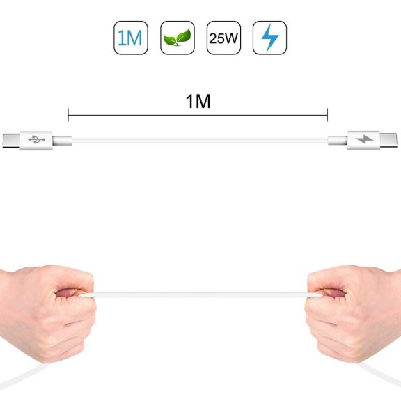 Haweel USB-A -  Type-C adat- és töltőkábel 25W, fehér, 1.0m