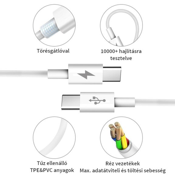 Haweel USB-A -  Type-C adat- és töltőkábel 25W, fehér, 1.0m