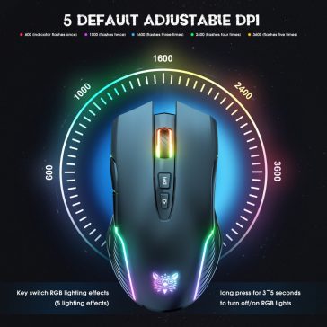   Onikuma CW905S gamer egér, vezeték nélküli, RGB világítás, 3600 DPI, fekete