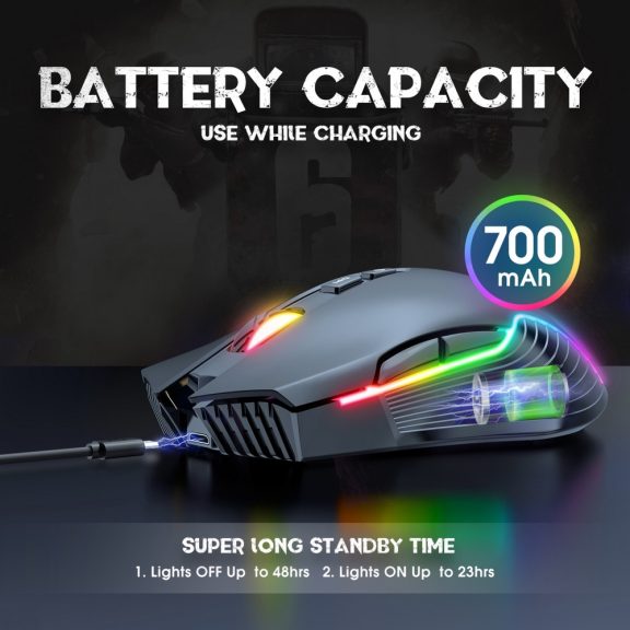 Onikuma CW905S gamer egér, vezeték nélküli, RGB világítás, 3600 DPI, fekete