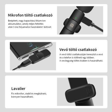   Puluz PU3151B dupla mikrofon, USB Type-C vevőegységgel, csíptetős