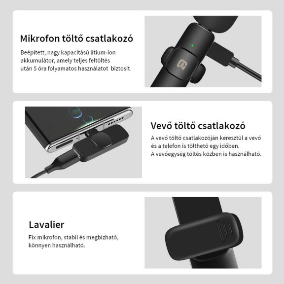 Puluz PU3151B dupla mikrofon, USB Type-C vevőegységgel, csíptetős