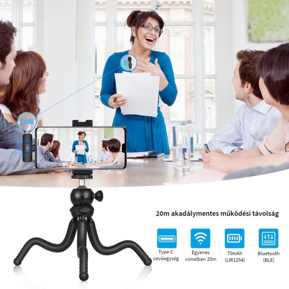 Puluz PU3151B dupla mikrofon, USB Type-C vevőegységgel, csíptetős