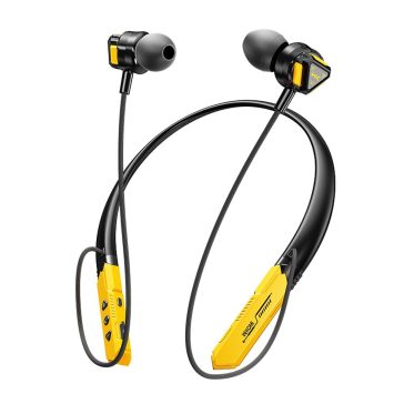 Wekome VC02 nyakpántos sport fülhallgató fekete-sárga színben, Bluetooth 5.2 kapcsolattal és gyors töltéssel