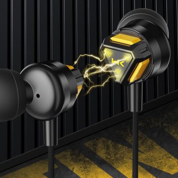 Wekome VC02 nyakpántos sport fülhallgató fekete-sárga színben, Bluetooth 5.2 kapcsolattal és gyors töltéssel