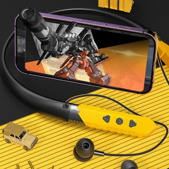 Wekome VC02 nyakpántos sport fülhallgató fekete-sárga színben, Bluetooth 5.2 kapcsolattal és gyors töltéssel