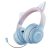 BT029C macskafüles Bluetooth 5.3 fejhallgató kék színben, RGB LED világítással és levehető mikrofonnal