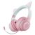 BT029C macskafüles Bluetooth 5.3 fejhallgató pink színben, RGB LED világítással és levehető mikrofonnal