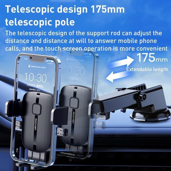 Wekome WA-S55 autós telefontartó, teleszkópos, tapadókorongos, 360° forgatható, fekete