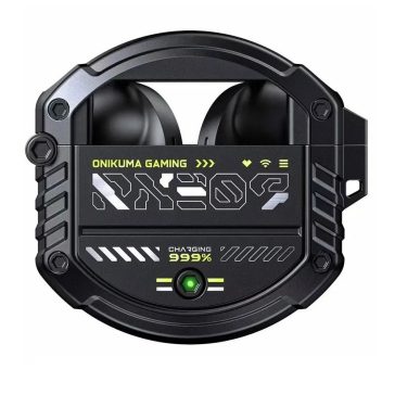 Onikuma T309 TWS Bluetooth 5.3 headset fekete színben, cink ötvözetű töltőtokkal