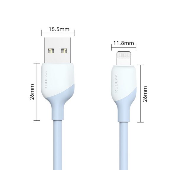 Kuulaa KL-X58 MFi Lightning kábel – 2 m, világoskék színű szilikon kábel