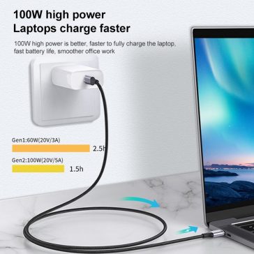 USB Type-C kábel 1.5 m – 100W PD, USB 3.1 Gen 2, 10 Gbps, fekete