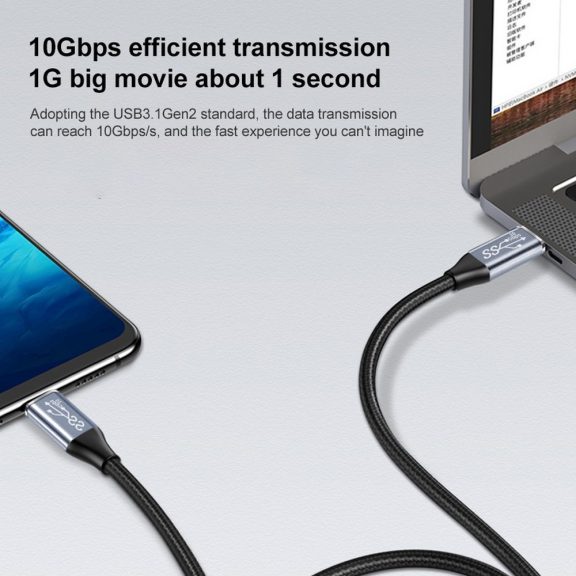 USB Type-C kábel 1.5 m – 100W PD, USB 3.1 Gen 2, 10 Gbps, fekete