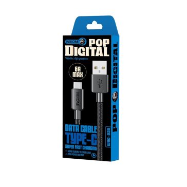 Wekome WDC-03 USB-C töltőkábel 1 méter – 6A, fonott borítás, fekete