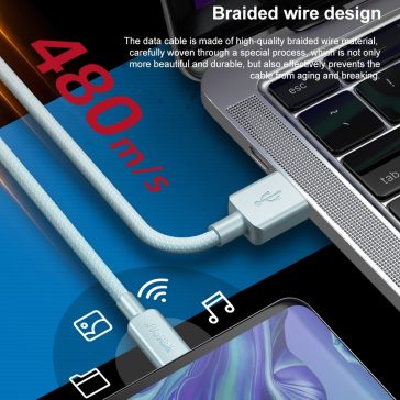 Wekome WDC-03 USB-C töltőkábel 1 méter – 6A, fonott borítás, fekete