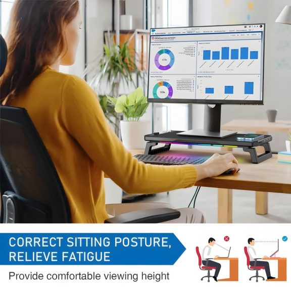 RGB világítású multifunkciós monitorállvány USB hubbal és vezeték nélküli töltővel