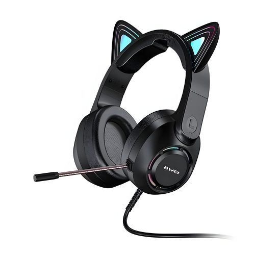 Awei GM-9 RGB cicafüles gaming fejhallgató – fekete színben