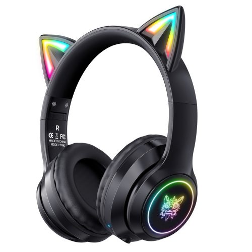 Onikuma B90 Bluetooth RGB fejhallgató cicafülekkel – fekete színben, gamereknek