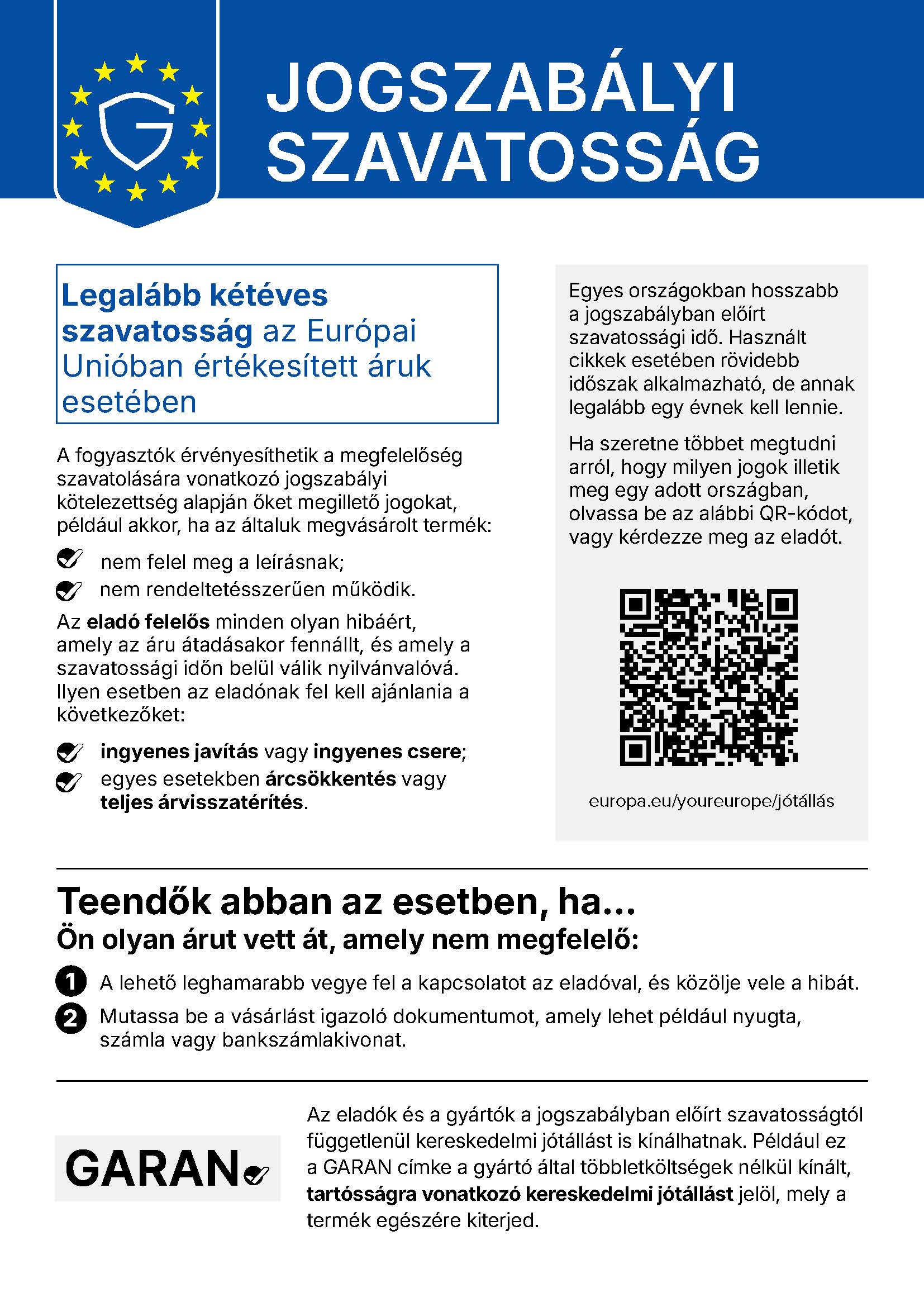 Jogszabályi szavatosság – hivatalos uniós tájékoztató