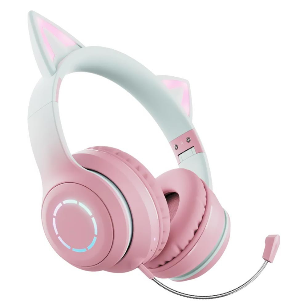 Macskafüles, mikorfonos fejhallható BT029C Bluetooth 5.3, pink