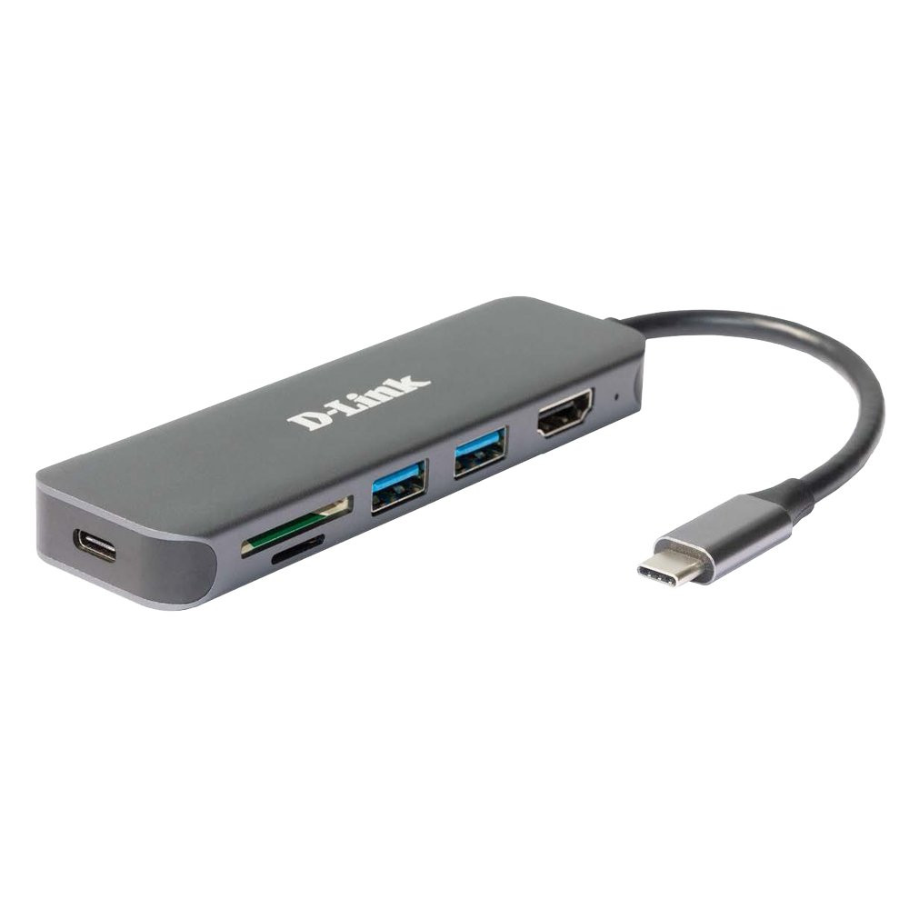 D-Link DUB-2327 6 az 1-ben USB-C hub, 4K HDMI, SD-kártyaolvasó, 60 W töltés, szürke