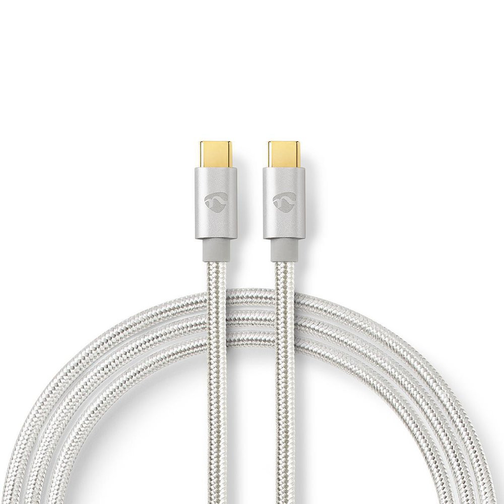 Nedis Fabritallic USB-C - USB-C kábel, 1 m, 60 W, 5 Gbps, 4K 60 Hz, alumínium - CCTB64700AL10
