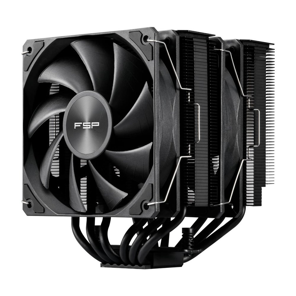 FSP MP7-B dupla tornyos processzorhűtő, 2 × 120 mm PWM ventilátor, 6 hőcső, fekete