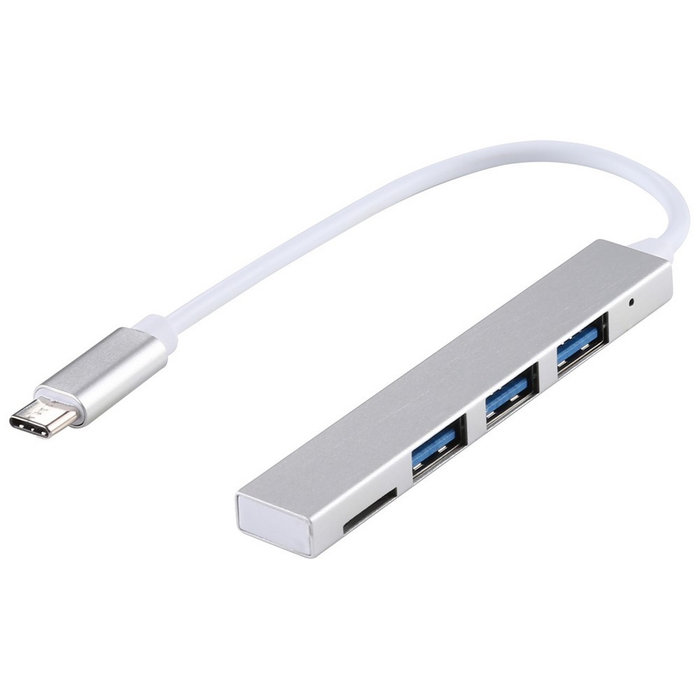 T88 USB HUB, Type-C, 3x USB3.0, kártyaolvasó, alumínium, ezüst